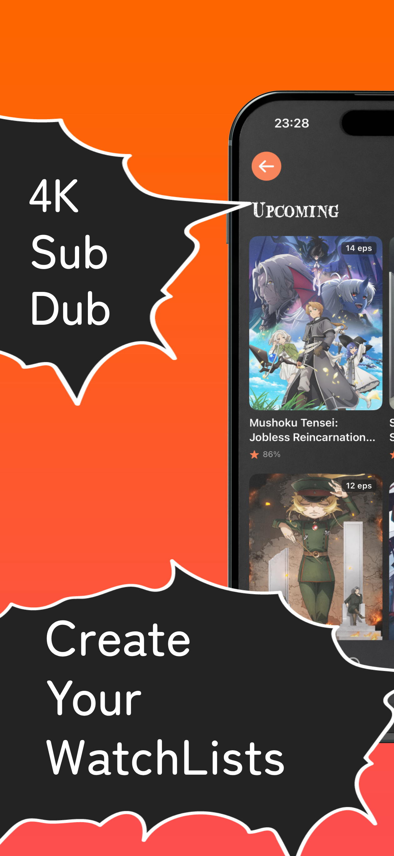 AnimeHub app screenshot showing watchlists